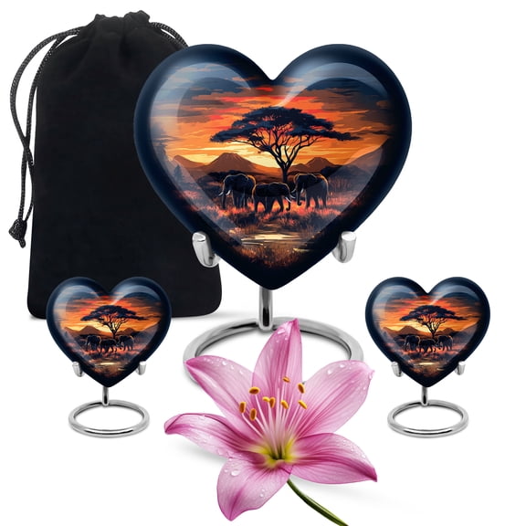 Yatskia Jungle Safari Elephant Mini Memorial Keepsake Urns for Human Ashes Adult Brother and Sister, Large Cremation Urn for Adult Ash, (Heart 8 Inch and 3 Inch)