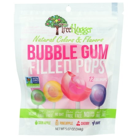Treehugger Natural Bubble Gum Filled Lollipops, 12 Each