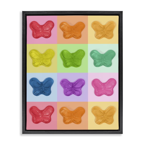 Stupell Industries Contemporary Colorful Butterflies Candy Black Floating Frame Canvas Art, 17 x 21, by LISH Creative