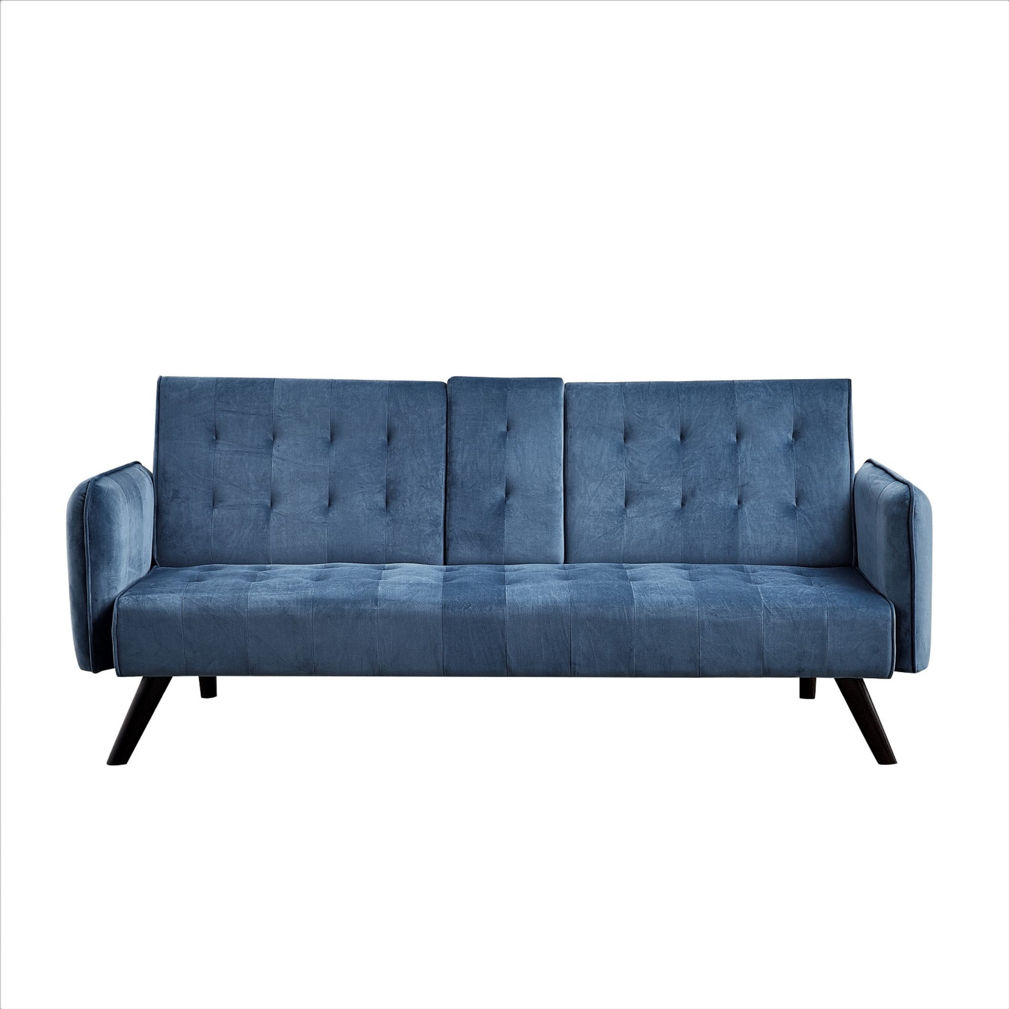 BSHTI 72" Linen Sleeper Sofa Bed with Folding Backrest,Adjustable Back, Drop-Down Table with Cup Holder for Living Room（Blue）
