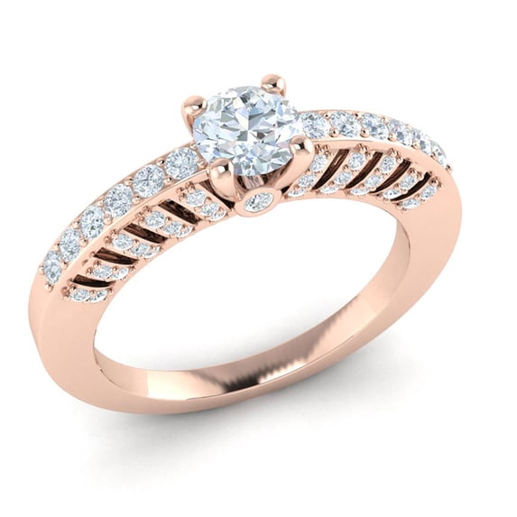Natural 1ct Round Cut Diamond Prong Women's Accented Bridal Engagement Ring Solid 18K Gold H SI2