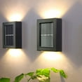 thumbnail image 2 of Solar Wall Lights Outdoor Up and Down LED Wall Sconce 4Pcs Dual-Head Porch Light Waterproof Deck Lamps for Garden Path Yard Patio Driveway Decor, Warm White, 2 of 7