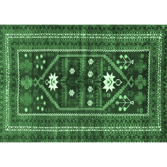 Ahgly Company Indoor Rectangle Persian Emerald Green Traditional Area Rugs, 5' x 7'