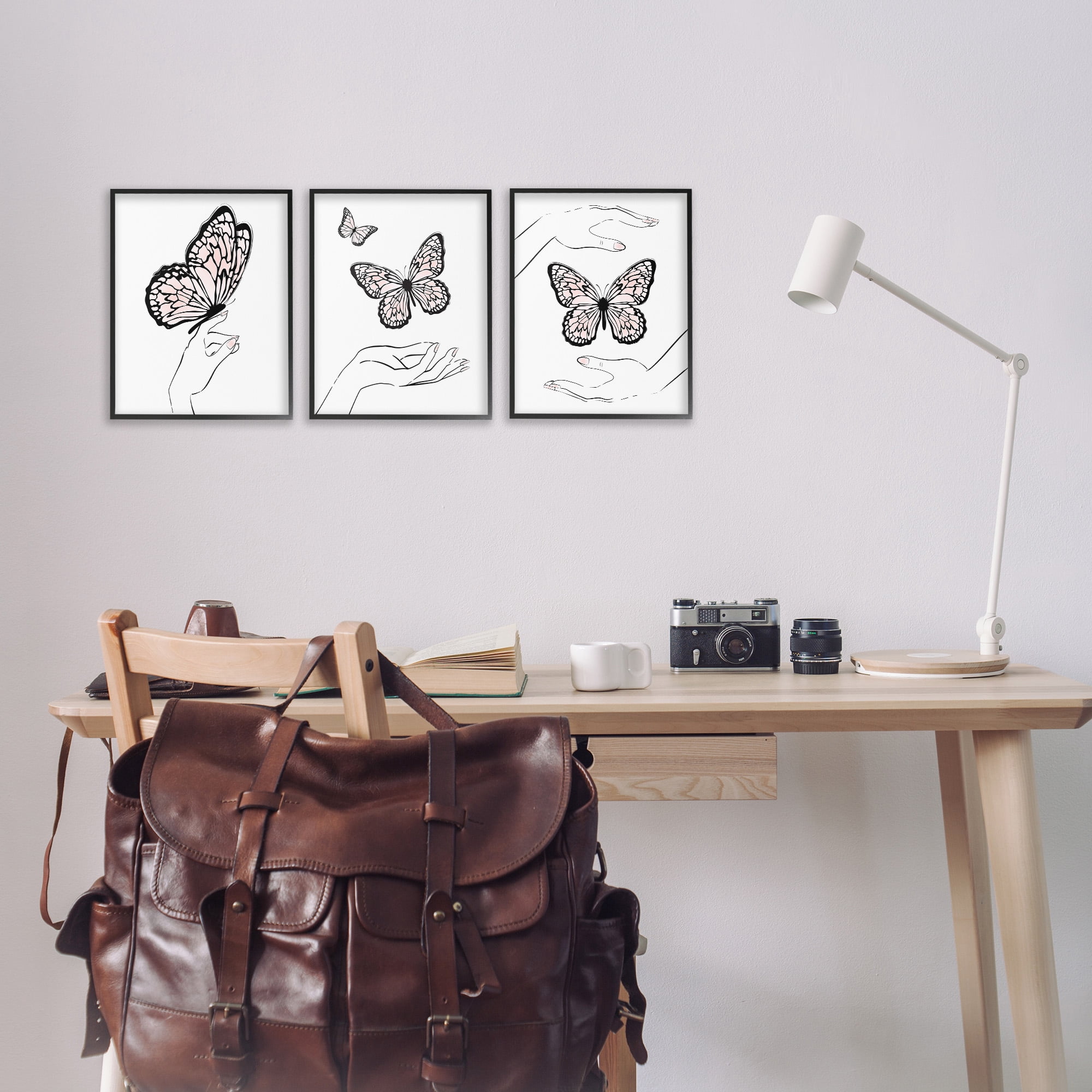 Stupell Industries Hands with Butterflies Animals & Insects Painting Black Framed Art Print Wall Art, 11 x 14, Set of 3