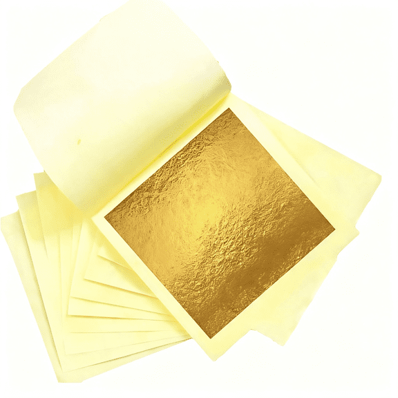 CCOCC 10 Gold Leaf Sheets, Premium Gold Flakes for Decorating Cakes Dessert | 3.15×3.15 Inches Craft Art Decoration Decorating Cakes Art Diy Projects Nail Art Photo Frames Gold Plating