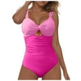 thumbnail image 3 of Linfrsh Women's One Piece Swimsuits Tummy Control Bathing Suit Color Block Swimwear Deep V Neck Swim Suit Pink,XL, 3 of 7