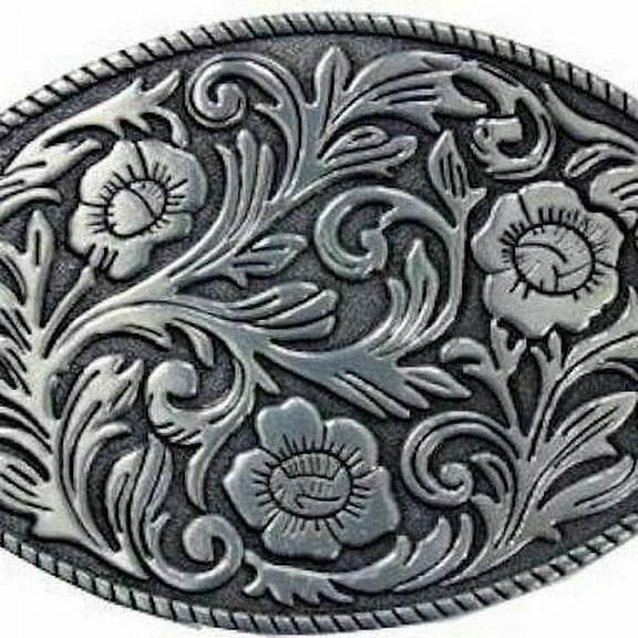 Gray Floral Western Style Plain Metal Belt Buckle Cowboy Cowgirl Silver Black - New with box/tags
