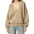 thumbnail image 2 of Fanxing Sweatshirt for Women Oversized U Neck Plunge Sweater Long Sleeve Drop Shoulder Fall Winter Solid Color Pullover Top Beige 2XL, 2 of 7