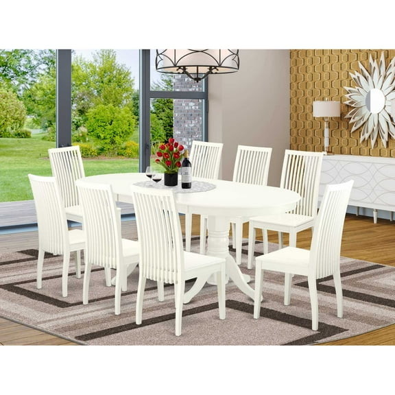 East West Furniture Dining Room Set Linen White, VAIP9-LWH-W