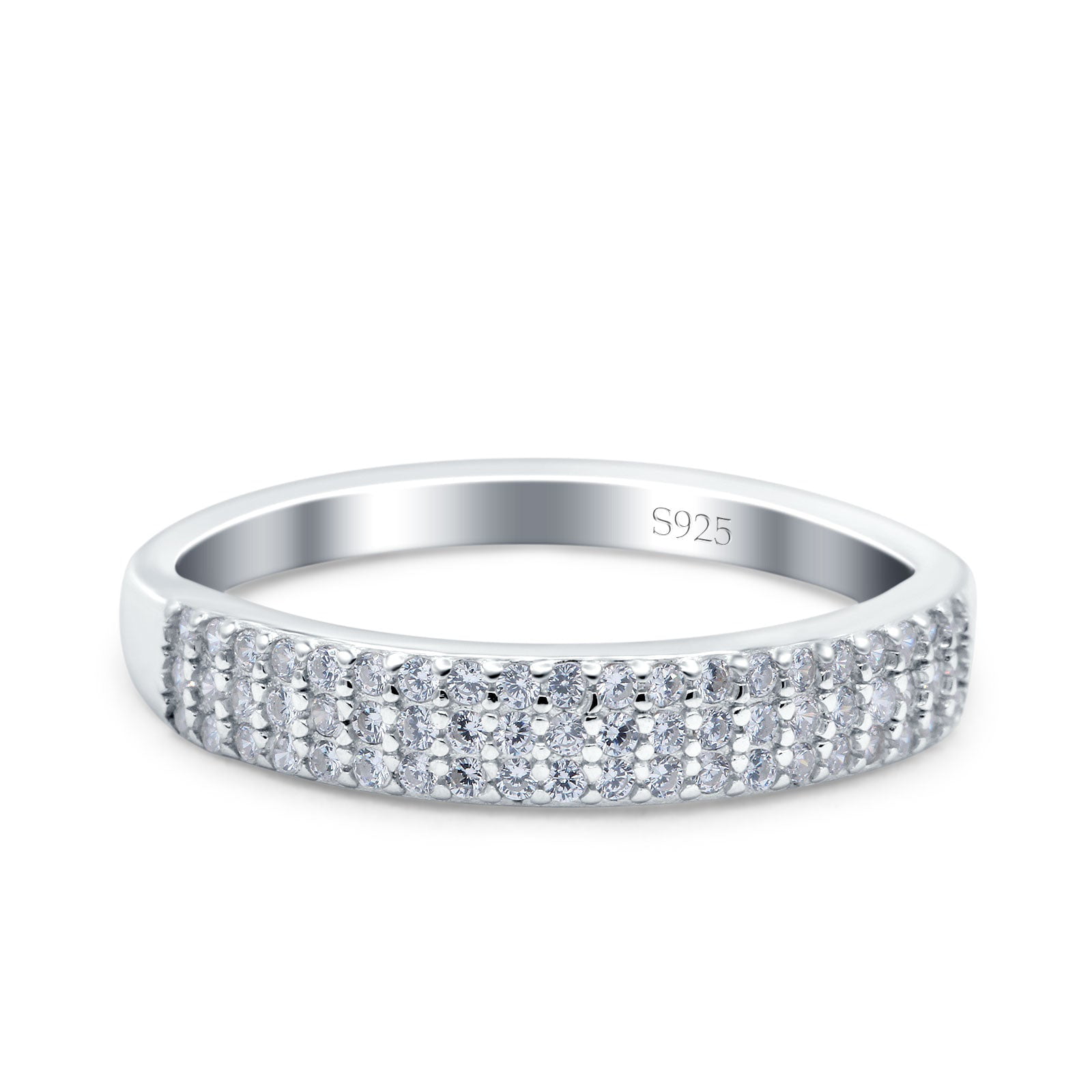 Hallmarked 925 Silver wide Band-Full eternity white sapphire Baguette ring... 