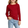 thumbnail image 2 of BLVB Toddler Baby Girls Long Sleeve Ribbed Shirts Stretchy Lettuce Trim Blouses Crew Neck Basic Base Layer Tees Undershirts(Red,14-16 Months), 2 of 5