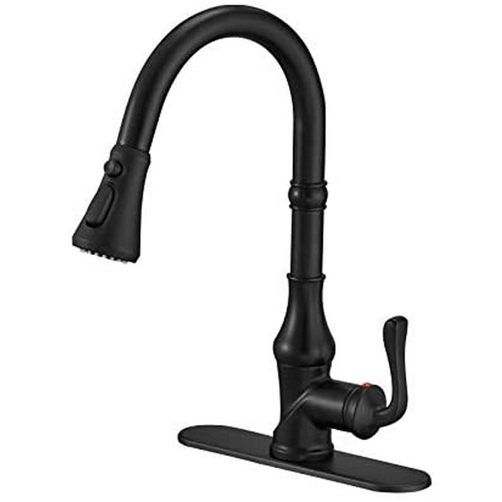 BWE Kitchen Faucet Matte Black with Pull Out Sprayer 3 Spray Modes Farmhouse Single Handle Singe