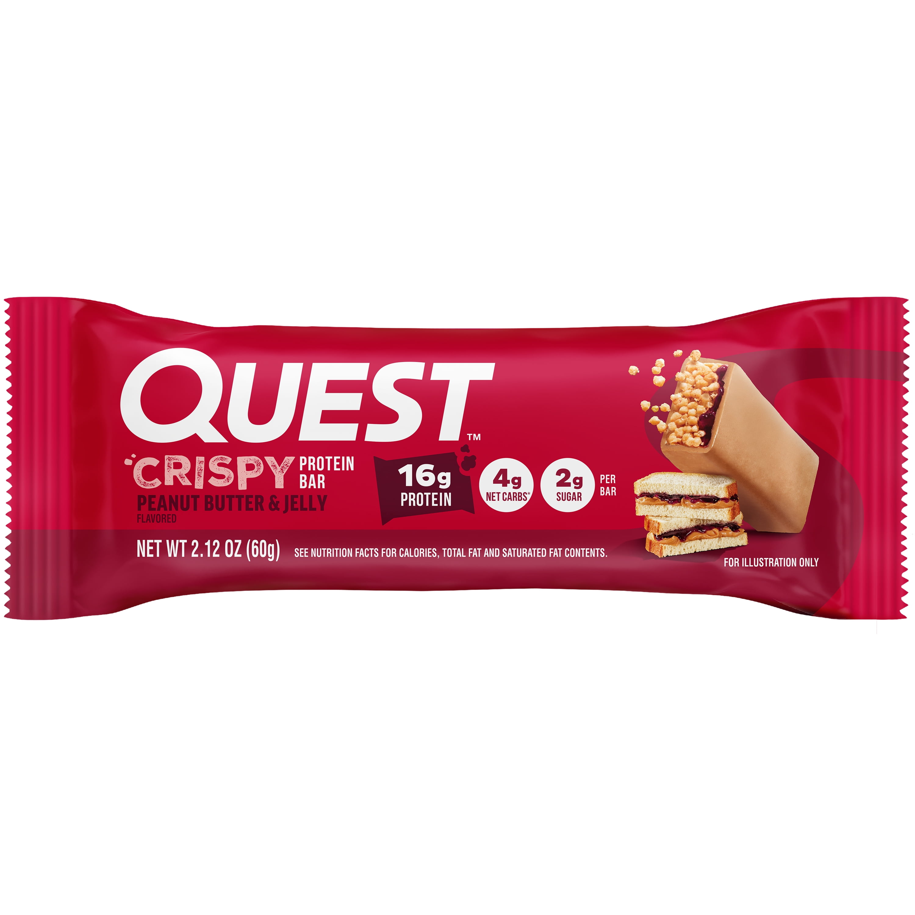 Quest Crispy Protein Bar, Peanut Butter and Jelly Flavor, High Protein, Gluten Free, 2.12oz, 12 Count