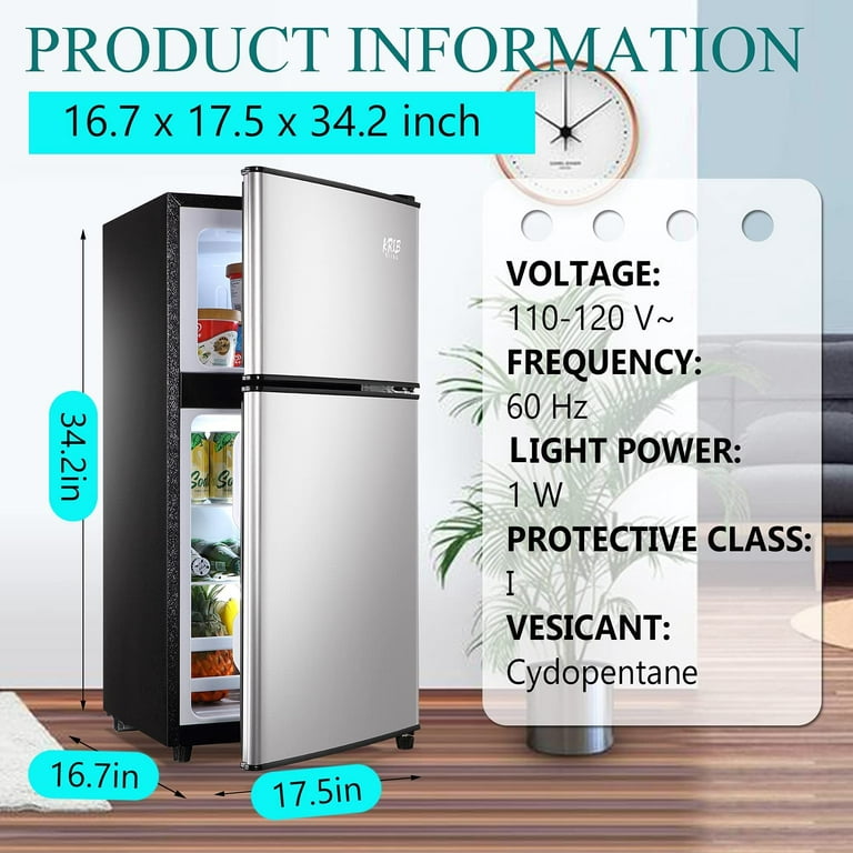  KRIB BLING Retro Fridge With Freezer,3.5 Cu. Ft Refrigerator  With 2 Doors,7- Level Adjustable Thermostat, Removable Glass Shelves For  Bedroom, Office, Kitchen, Apartment, Dorm, Cream : Appliances