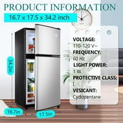 GGTB 3.0 Cu.ft Retro Double Door Mini Fridge with Freezer, Compact Small Refrigerator with Reversible Doors for Dorm Apartment Bedroom Office, Silver