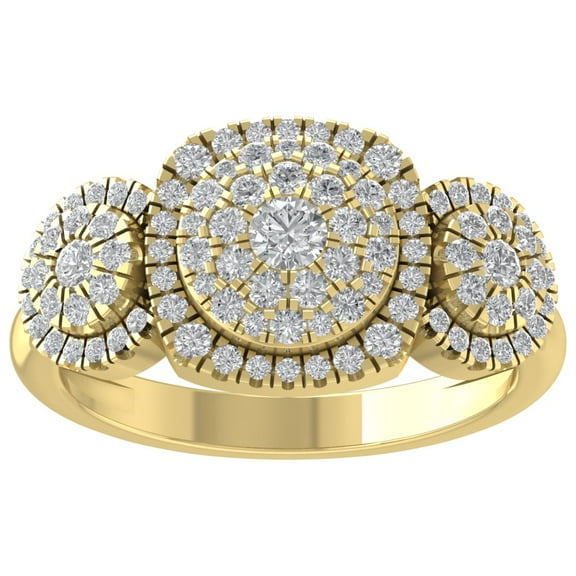 ARAIYA FINE JEWELRY 14K Yellow Gold Lab Grown Diamond Halo Band Ring (3/4 cttw, D-F Color, VS Clarity), Size 7