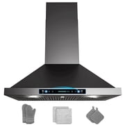 GIMSOL 36" Wall Mount Range Hood, 900 CFM, 4-Speed Gesture Control, Black Teflon-Coated Stainless Steel, Ducted/Ductless