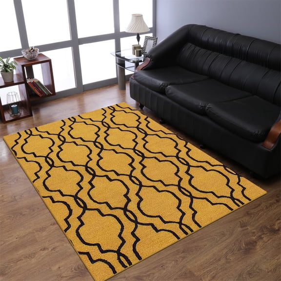 Rugsotic Carpets Hand Tufted Wool Eco-Friendly 5'x8' Area Rugs Rectangle Gold Black Geometric Modern High Pile Thick Handmade Anti Skid Indoor Rug for Living Room, Bedroom K09014