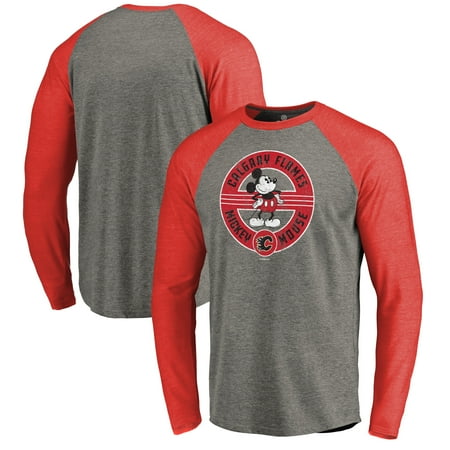 Calgary Flames Rocks - Calgary Flames Fanatics Branded Disney Mickey True Original Seal Long Sleeve Tri-Blend Raglan T-Shirt - Heathered Gray