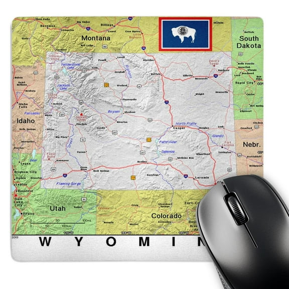 3dRose, Image of Wyoming Topographic Map With Flag, MousePad