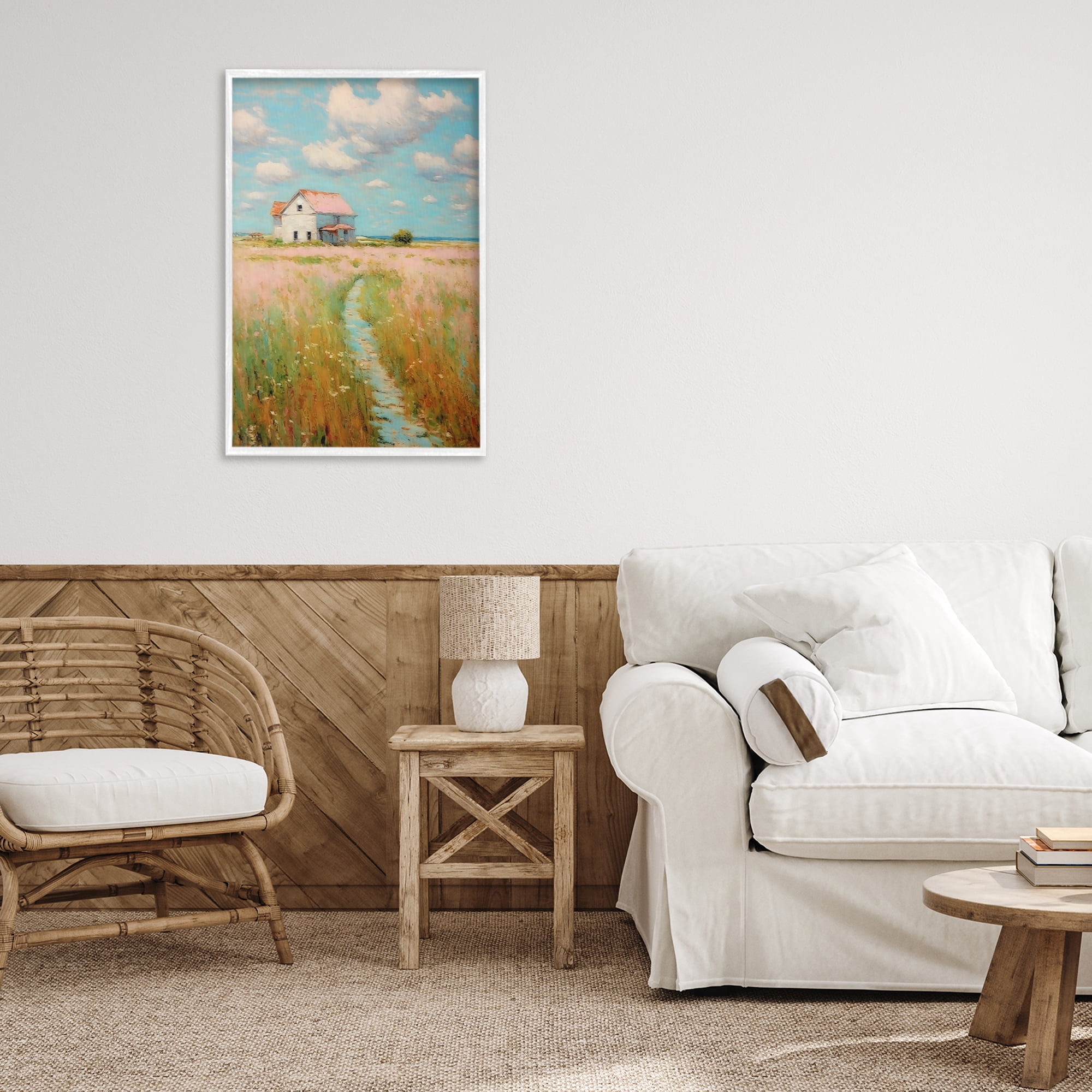 Stupell Industries House in Field of Flowers White Framed Giclee Art, design by Creative Studio