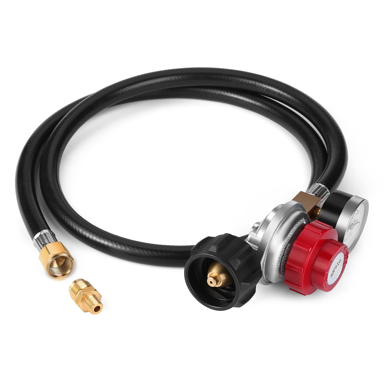 4FT 0-30PSI Adjustable High Pressure Propane Regulator with Hose and PSI Gauge, LP Gas Grill Regulator Hose with 1/8 MNPT Pipe Fitting for Grill, Burner, Fryer, Cooker, firepit and More
