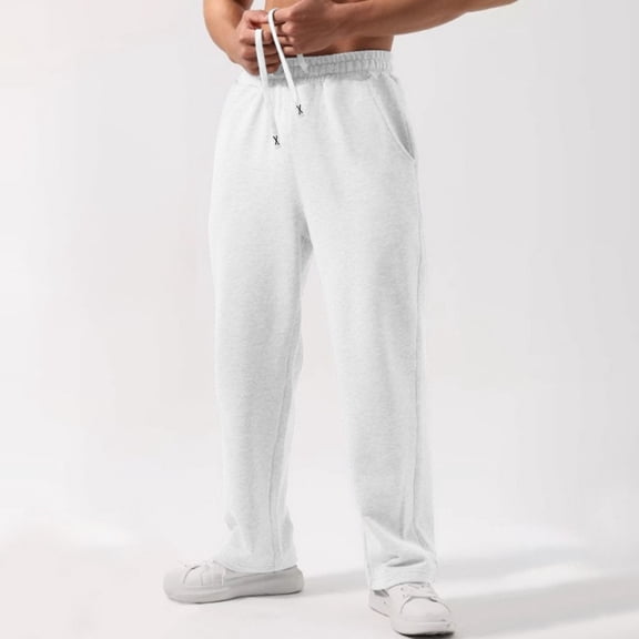 Mens Baggy Sweatpants Elastic Drawstring Straight Leg Loose Waist Joggers Sweatpants for Men Pantalones para Gym White 2XL