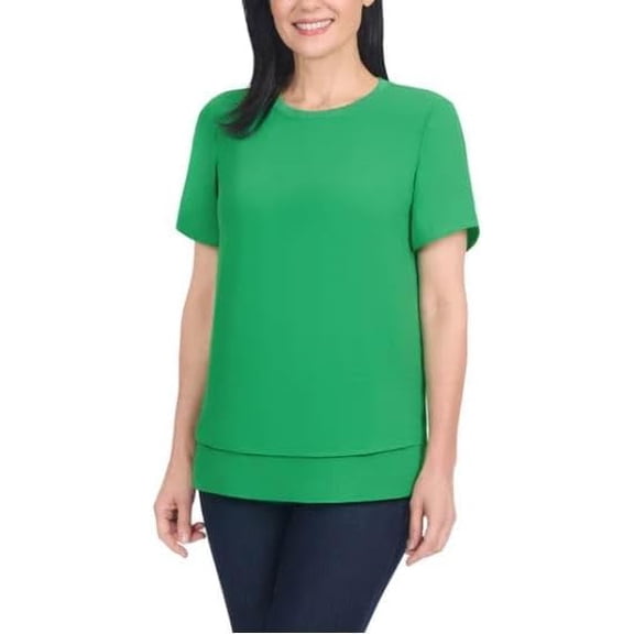 Hilary Radley Women’s Short Sleeve Blouse - Green - Large