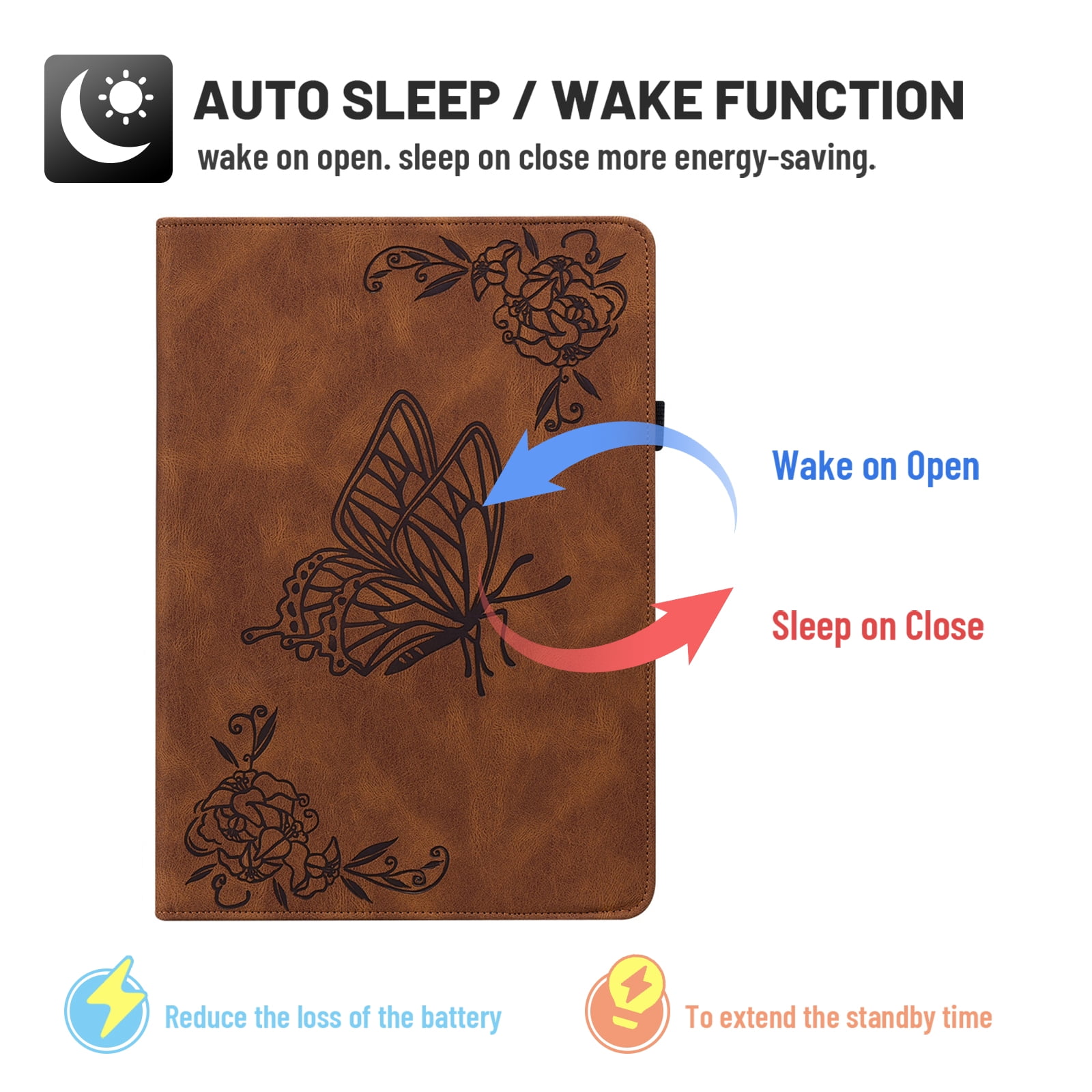 Dteck Smart Folio Case for Apple iPad (10th generation), Embossed Butterfly PU Leather Flip Stand Cover with Card Slots Pencil Holder Auto Wake Sleep Case for iPad 10th Gen 10.9" 2022,Brown