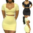 thumbnail image 4 of Txlixc Traje casual para mujer, manga corta, color sólido, tops cortos de corte bajo y falda corta de cintura alta Txlixc Moda, 4 of 4