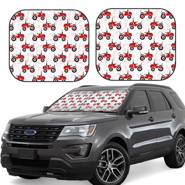 Fotbe Red Wheeled Tractors Juego de 2 Piezas de Parasoles para Parabrisas | Bloqueador Solar para Auto | Accesorios Plegables para Protección Solar Interior-Small
