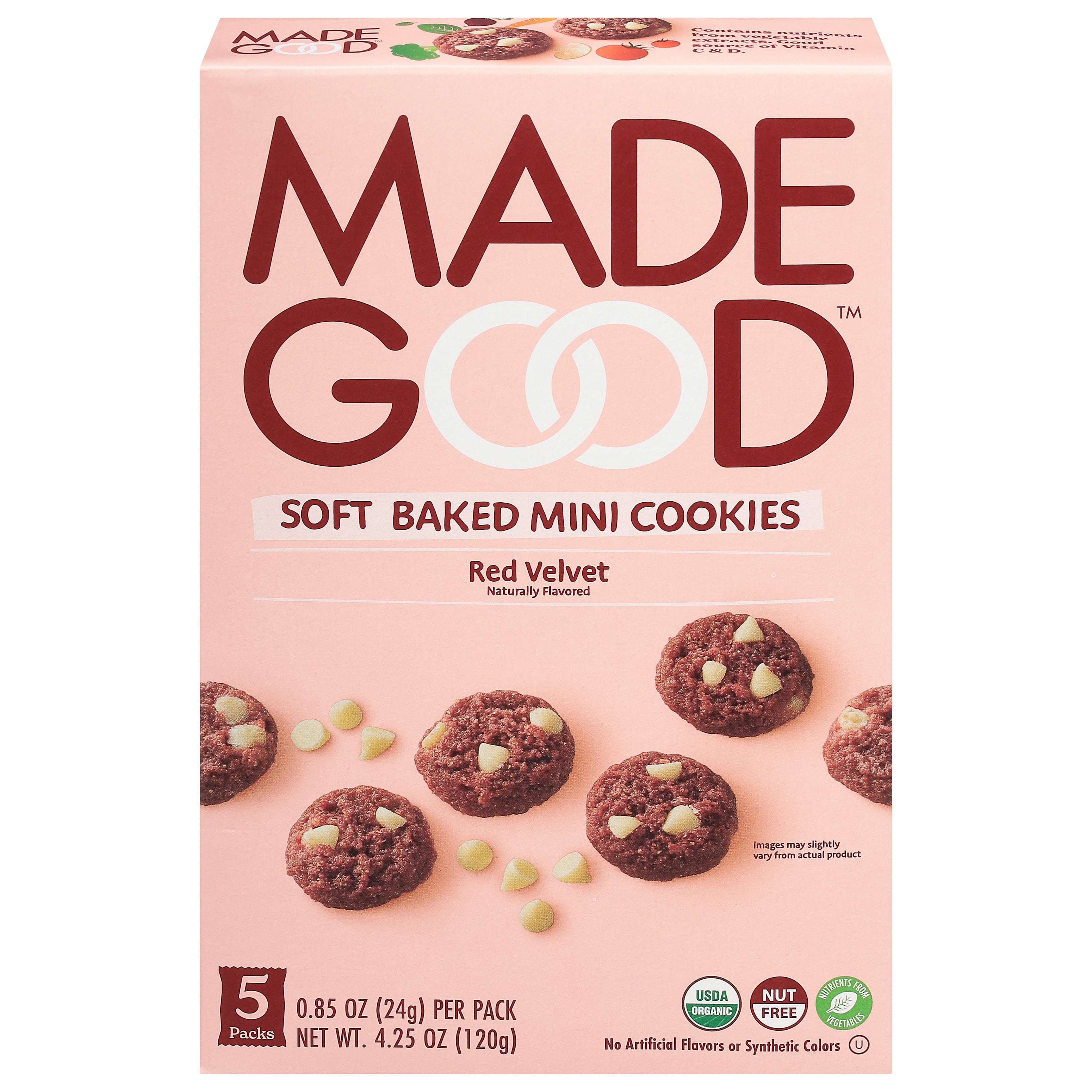 MadeGood Mini Soft Vegan Red Velvet Cookies, 6 Pack, 4.25 oz