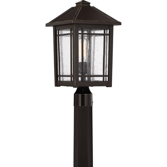 Quoizel CPT9010PN Cedar Point Seedy Glass Outdoor Post Mount, 1-Light 150 Watt, 18" H x 10" W, Palladian Bronze