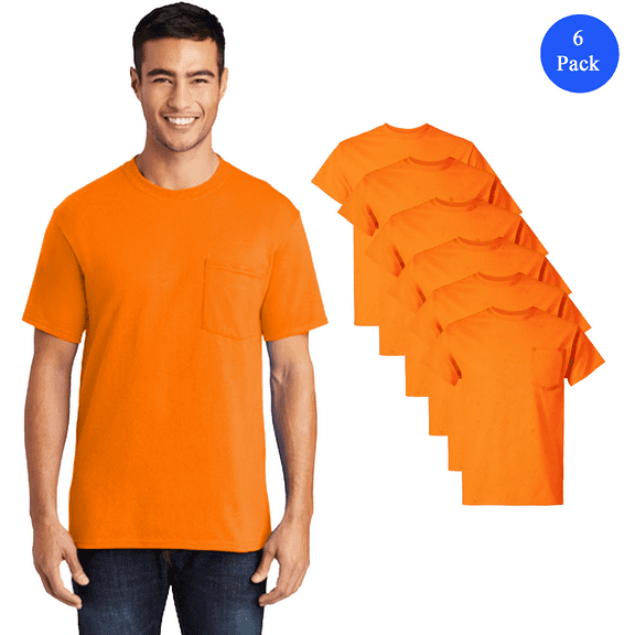 Gildan High Visibility Short-Sleeve Work Shirts | Crew Neck Safety Orange Hi Vis Tee Shirt, 6 Pack, S