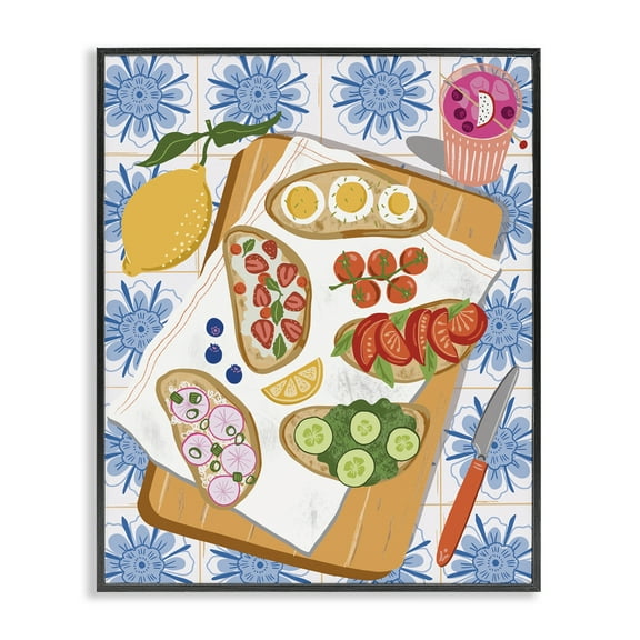 Stupell Industries Delicious Toasts on Florals Food & Beverage Painting Black Framed Art Print Wall Art, 11 x 14