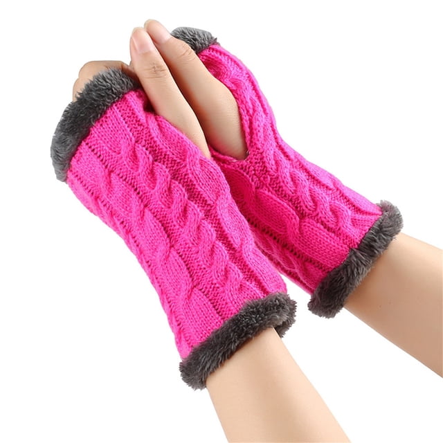 Jusqu'à 10 $ Gants Mitaines Rouges Épaissis Gants en Peluche Automne et Hiver Manches Chaudes Gants en Laine Tricotée