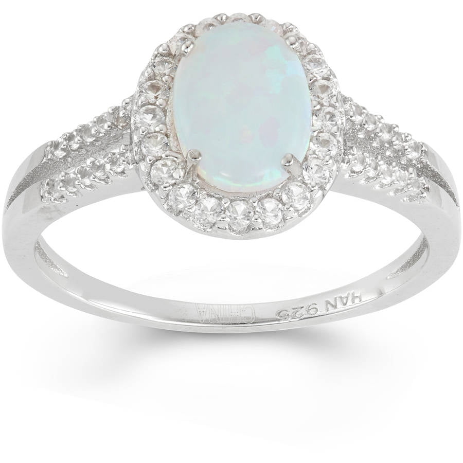 Created Opal and Created White Sapphire Sterling Silver Oval Split ...