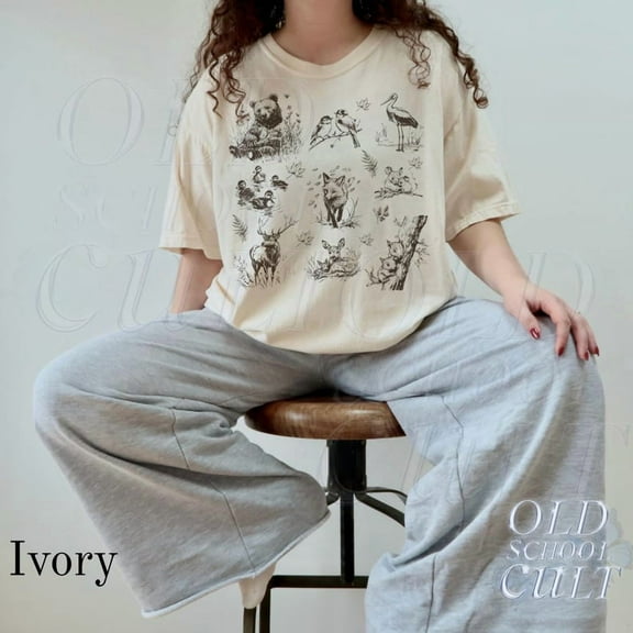 Woodland Animals Vintage Graphic T-Shirt | Forest Wildlife Nature Sketch Tee | Rustic Outdoors Unisex Top