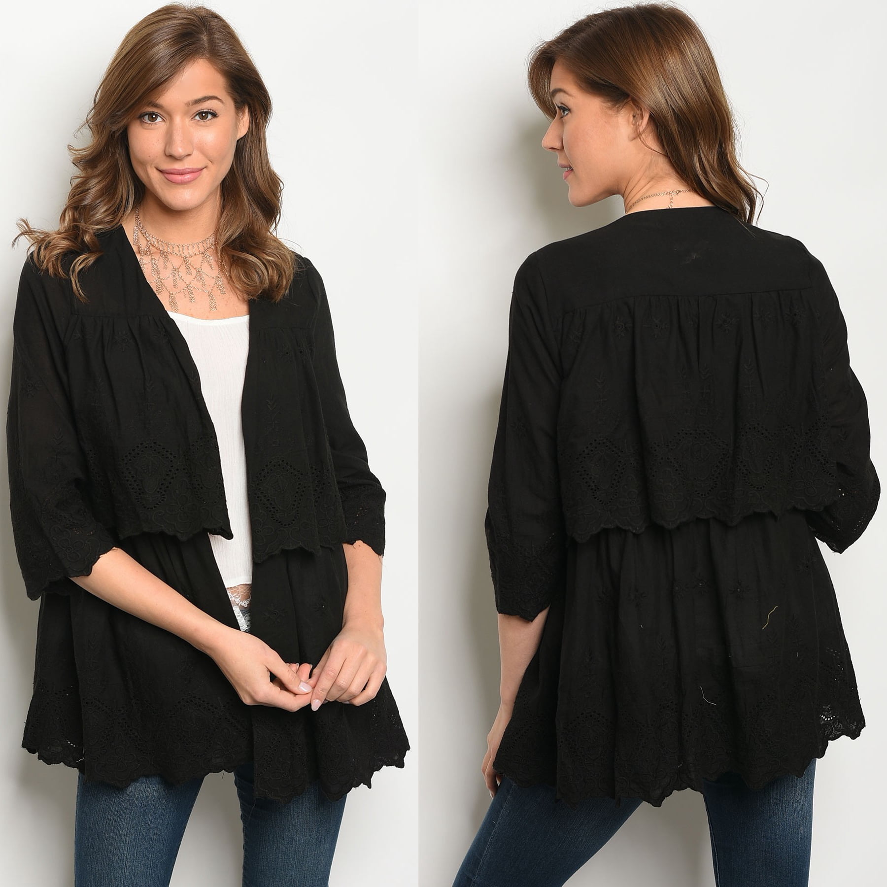 Jed Fashion - JED FASHION Women's 3/4 Sleeve Cotton Open Front Cardigan Top - Walmart.com 