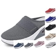 thumbnail image 4 of Zapatillas de mujer de malla transpirables informales con media pantuflas con aumento interior en color gris, 4 of 4
