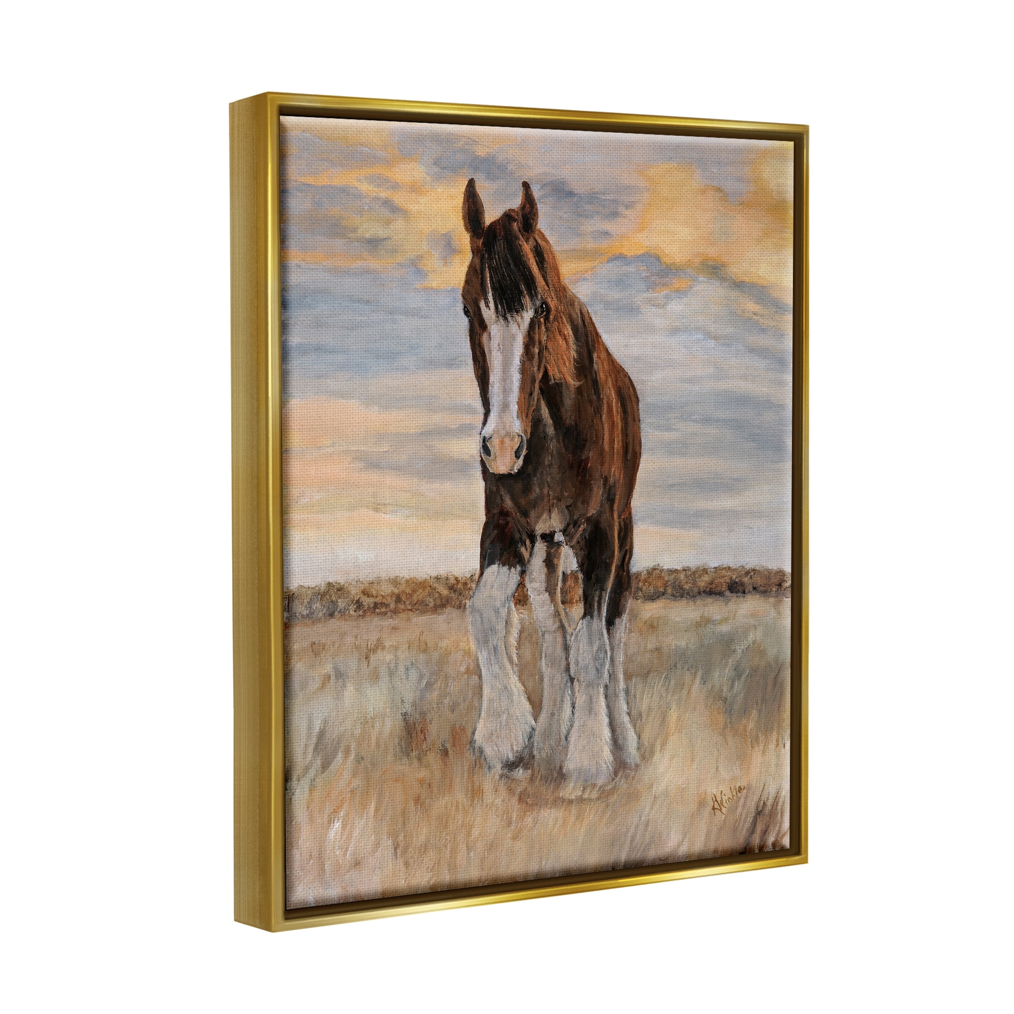 Stupell Colt Horse Farmhouse Animal Animals & Insects Painting Gold Floater Framed Art Print Wall Art