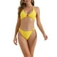 thumbnail image 1 of Conjunto de bikini de dos piezas con textura acanalada para mujeres INSPIRE CHIC, parte superior halter, parte inferior triangular con anillo en forma de corazón, trajes de baño en amarillo, 1 of 5