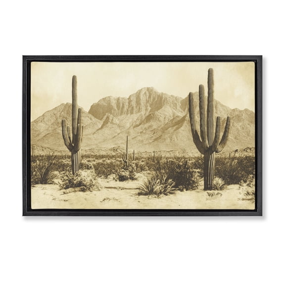 Stupell Industries Southwestern Desert Landscape Vintage Sepia Black Floating Frame Canvas Art, 25 x 17, by Petals Prints Design