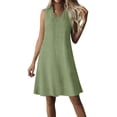 thumbnail image 2 of TAGOLD Womens Sleeveless V-Neck Knee-High Dress Zip Solid Color Short Dress For Summer Daily Use, 2 of 5