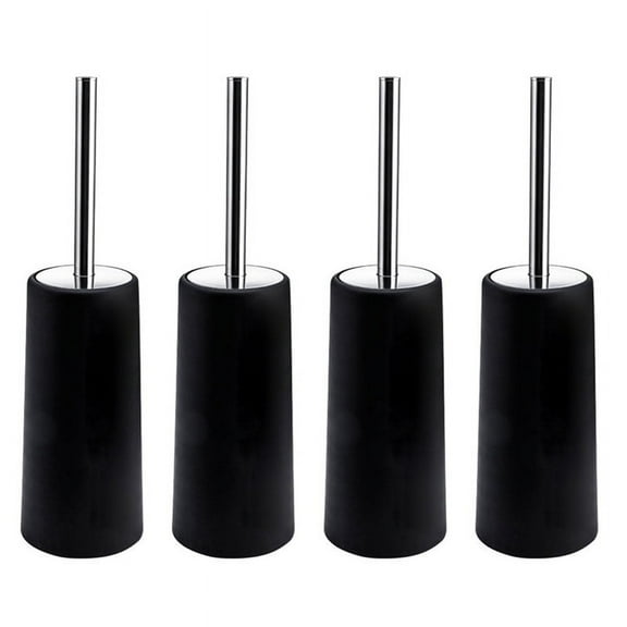 Toilet Brush and Holder, 4 Pack Toilet Brush with 304 Stainless Steel Long Handle, Toilet Bowl Brush Black