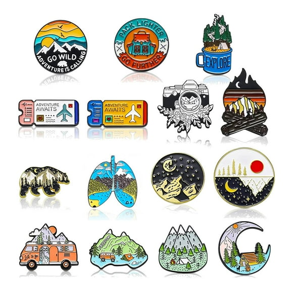 15 Pack Outdoor Enamel Pin Backpack Aesthetic Enamel Pin Set Natural Button Pins Vintage Lapel Pins Camping Pins