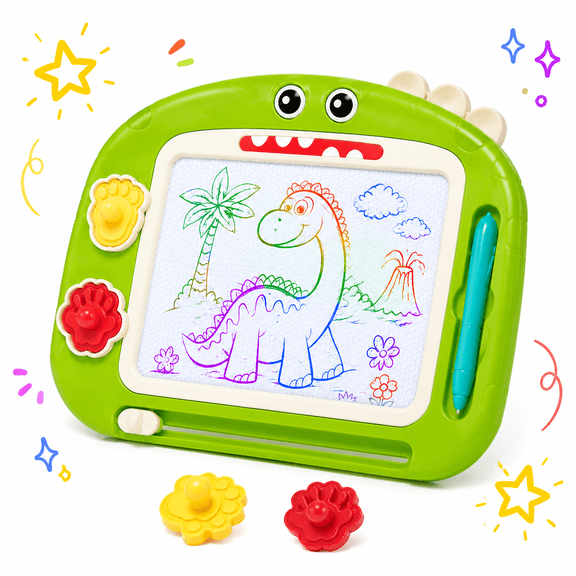 Magnetic Drawing Board for Kids, 8.1 Inch Green Dinosaur Doodle Board for Toddlers, Educational Learning Toys for Toddlers 1-3, Green