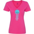 thumbnail image 3 of Inktastic Blue Jellyfish, Cute Jellyfish With Pink Ribbons Women's V-Neck T-Shirt, 3 of 5
