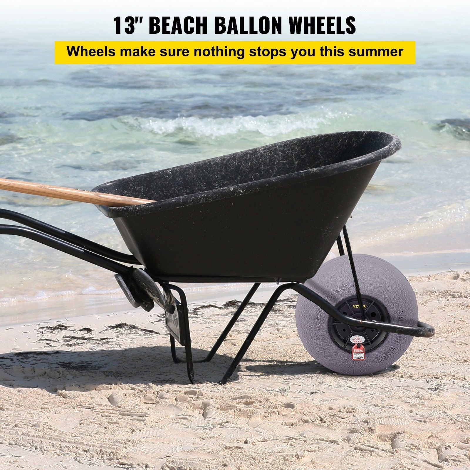 Beach Balloon Wheels, 13" Replacement Sand Tires with 32" Stainless Steel Axle, TPU Cart Tires for Kayak Dolly, Canoe Cart and Buggy w/Free Air Pump, 2-Pack