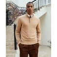 thumbnail image 2 of Kallspin Men's Mock Neck Sweater Wool Blend Midweight Quarter-Button Long Sleeve Knit Pullover(Coffee,Medium), 2 of 6